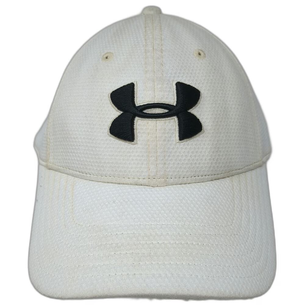 Under Armour Baseball Cap White L Embroidered Logo Stretch Fit Blitzing Hat